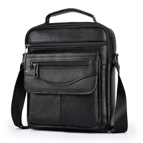 NIUCUNZH Genuine leather man purse mens crossbody sling bag small messenger shoulder Satchel Black