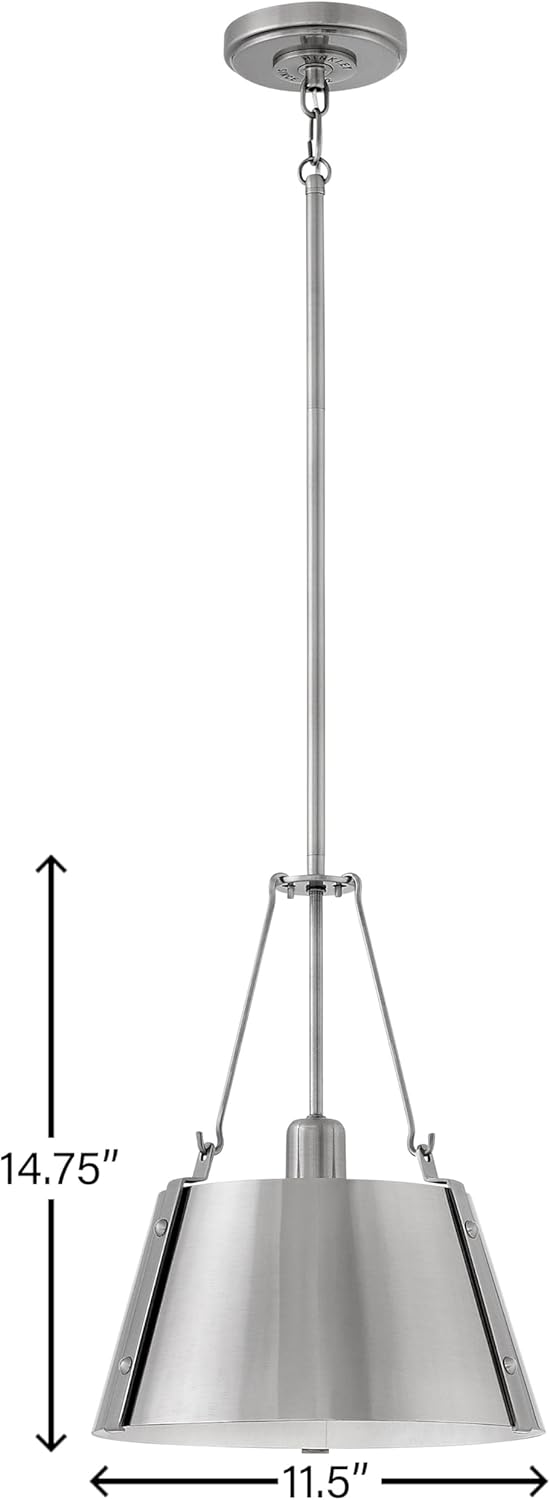 Hinkley Cartwright Small Single Light Drum Pendant - Adjustable Height, Bold Rivets - Polished Antique Nickel