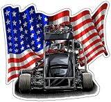 Quarter Midget Car Racing Dirt Race USA Flag Bumper Vinyl Sticker Decal Motorcycle Stickers Good for Laptop Bumper Skateboard Luggage Sticker for Truck Hardhat Stickers for Men 5'X4.5' sf78