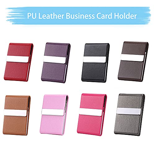 Business Card Holder Case PU Leather Business Card Case Metal Name Card Holder Pocket Carrier for Men & Women with Magnetic Shut - Black2