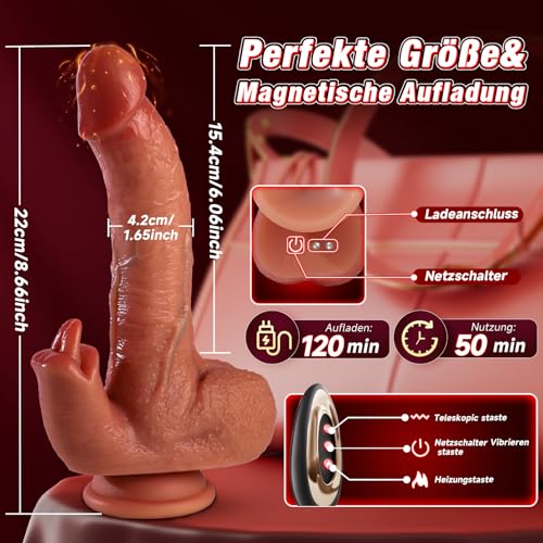 Dildo Leckfunktion 81 Lustmodi mit KI-interaktiven 9 Vibrations & Stoßvibration Sex Spielzeug für die Frau, Flüssigsilikon Penis Heizstäbe Vibrator, Vibratoren Frauen für Doppelte Stimulation