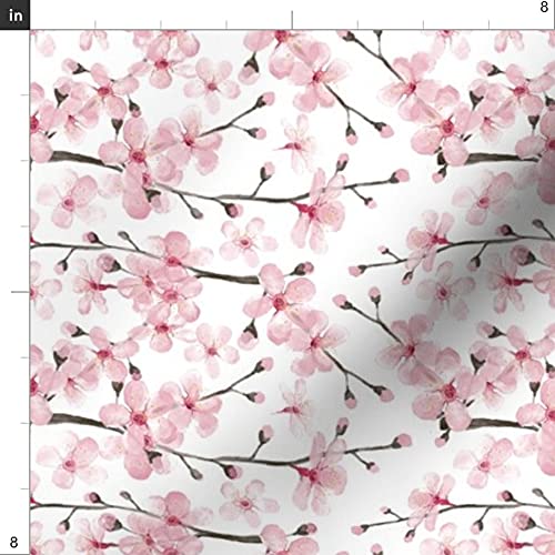Spoonflower Fabric - Botanical, Sakura, Cherry Blossom, Watercolor, Girl, Nursery, Floral, Printed On Cotton Poplin Fabric By The Yard - Sewing Shirting Quilting Dresses Apparel Crafts #TOP2