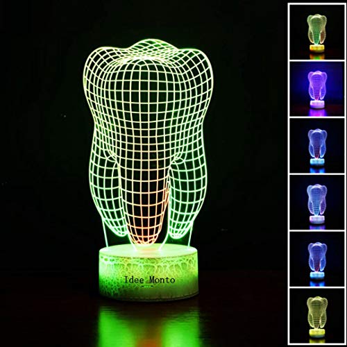 image for Idee Monto 3D Night Light Lamp Tooth Shape Touch Table Lighting 7 Colo