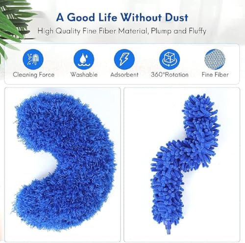 Image of 3 in 1 Microfiber Feather Duster 4PCS Bendable & Extendable Fan Cleaning Brush with 100 inches Expandable Pole Handle Washable Mop for High Ceiling Fans