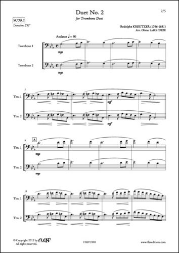PARTITION CLASSIQUE - Duet No. 2 - R. KREUTZER - Duo de Trombones