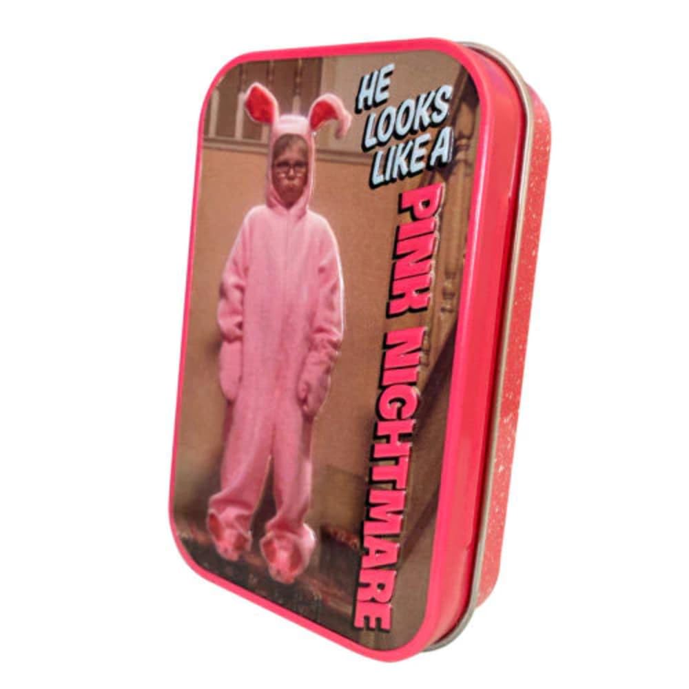 Boston America A Christmas Story inHe Looks Like a Pink Nightmare in Wintergreen Mint Candy - One (1) Collectible Tin - Pink Bunny Shapped Candies