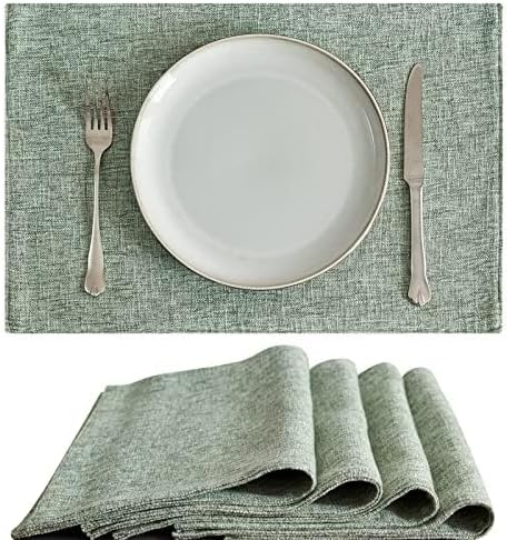 Miniatura 8 de jinchan Juego de 4 manteles individuales de lino sintético, tela texturizada de arpillera, resistentes, manteles individuales para comedor,