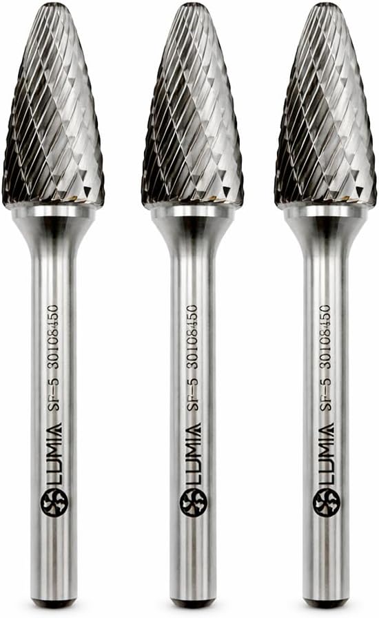 Professional Grade Carbide Rotary Burr ball-nosed tree type SF-3, double-cut with 1/4" shank for die grinders, Deburring, Engraving, Grinding, Carving on steel, cast iron, etc. Set of 3.