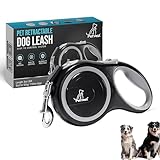 PetVest Retractable Dog Leash – Extendable up to 26 FT, Heavy Duty Nylon Tape, No-Tangle, One-Handed Brake & Lock, for Small to X-Large Dogs up to 110 lbs (Black)