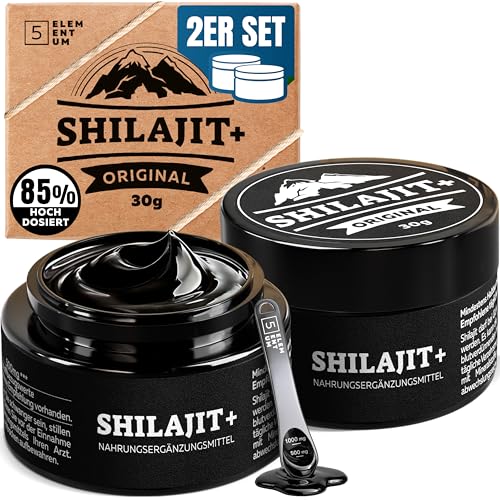Shilajit Original Himalaya – 60g (30g x2) - 120 Tage Vorrat – Premium Pure Shilajit Hochdosiert Aus Himalya Handernte Inkl. 500mg Dosierlöffel 1
