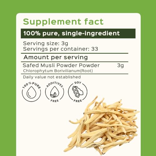 Image of bixa BOTANICAL Safed Musli Root Powder, Pure Ayurvedic Supplement