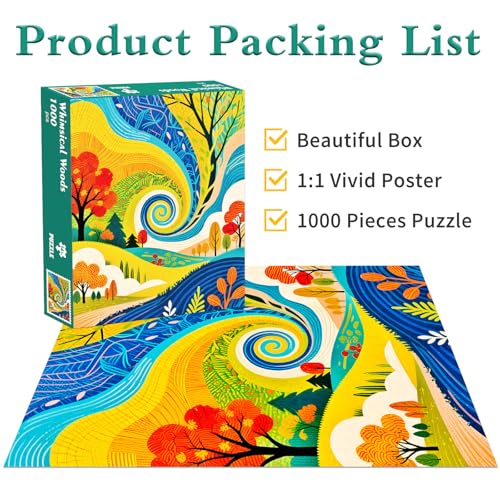 Whimsical Woods Rompecabezas de 1000 piezas para adultos | Póster grande incluido, Pistas en letras A-D, libre de polvo, tamaño terminado 27.56×19.69 pulgadas, actividad familiar en interior miniatura 5