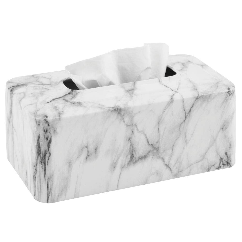 mDesign Metal Modern Tissue Box Cover Decorative Rectangular Facial Tissues Holder for Bathroom, Vanity, Countertop, Bedroom, Night Stand; Holds Tissue Boxes up to 4" Tall - Vivi Collection - Marble