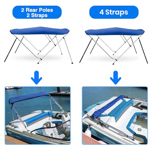 Image of Bimini Top for Boats Boat Canopy with Mesh Sidewalls (Blue, 3 Bow 67 inch-72 inchW)