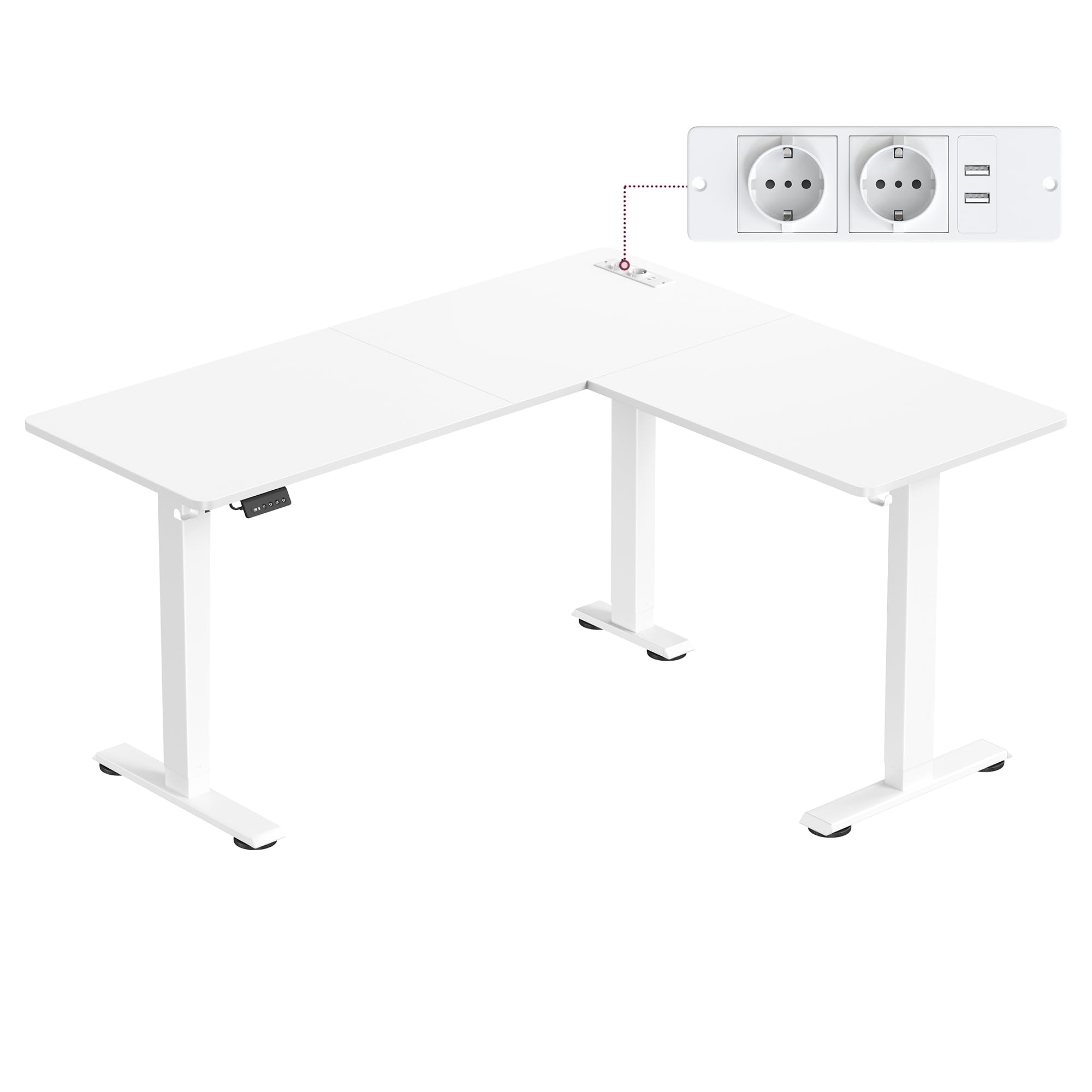 VASAGLE Escritorio Eléctrico Regulable en Altura, Escritorio en Forma de L, 140 x 160 cm, con Estación de Carga, Función de 2 Memorias, para Oficina Casa, Blanco Nube y Blanco Mate LSD264W01