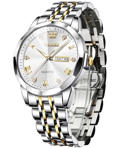 OLEVS Men Watch Business Dress Diamond Luxury Watch Luminous Easy to Read Date Waterproof Stainless Steel Dress Watch White