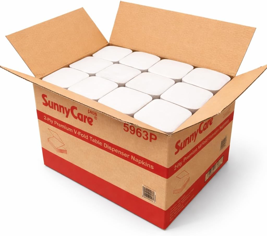 SunnyCare #5963P V-fold 2-Ply White Paper Dispenser Napkin 6000/cs