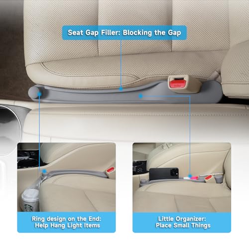 Image of Car Seat Gap Filler Set of 2, 3IN1 Seat Side Gap Filler Plug with Storage Slot & Hook Function, Soft Foam Universal Fit Car SUV Truck Fill Gap Between Seats Console Organizer（Narrow Light Gray ）
