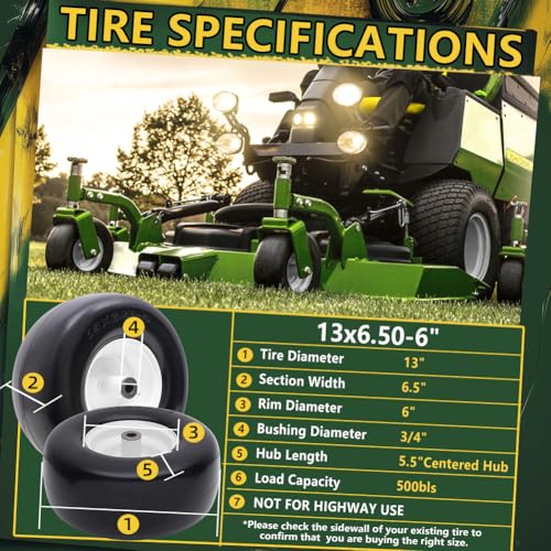 image for Wiltire 13x6.50-6 Lawn Mower Tires Flat Free Tire and Wheel with Rim, 