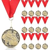 Loetere 12 Pcs Christmas Santa Medals 2 Inch Gold Christmas Snowman Trophy Awards with Red Neck Ribbons for Xmas Trophy Gift Holiday Party Ornaments Decor Prizes