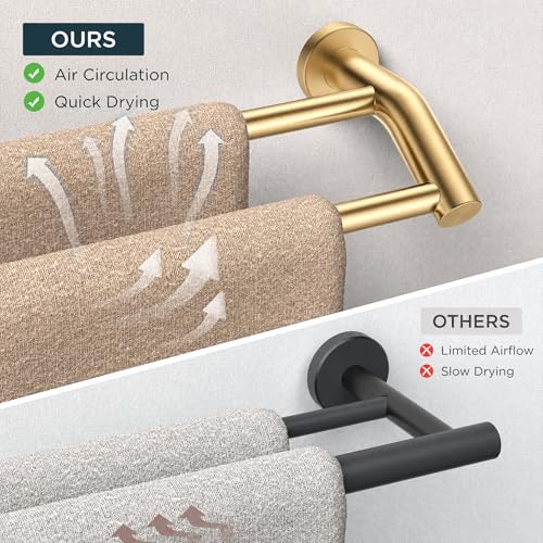 FORIOUS Double Towel Bar 24", Bathroom Towel Holder Rod Wall Mounted Gold by FORIOUS - Used condition - Image 3
