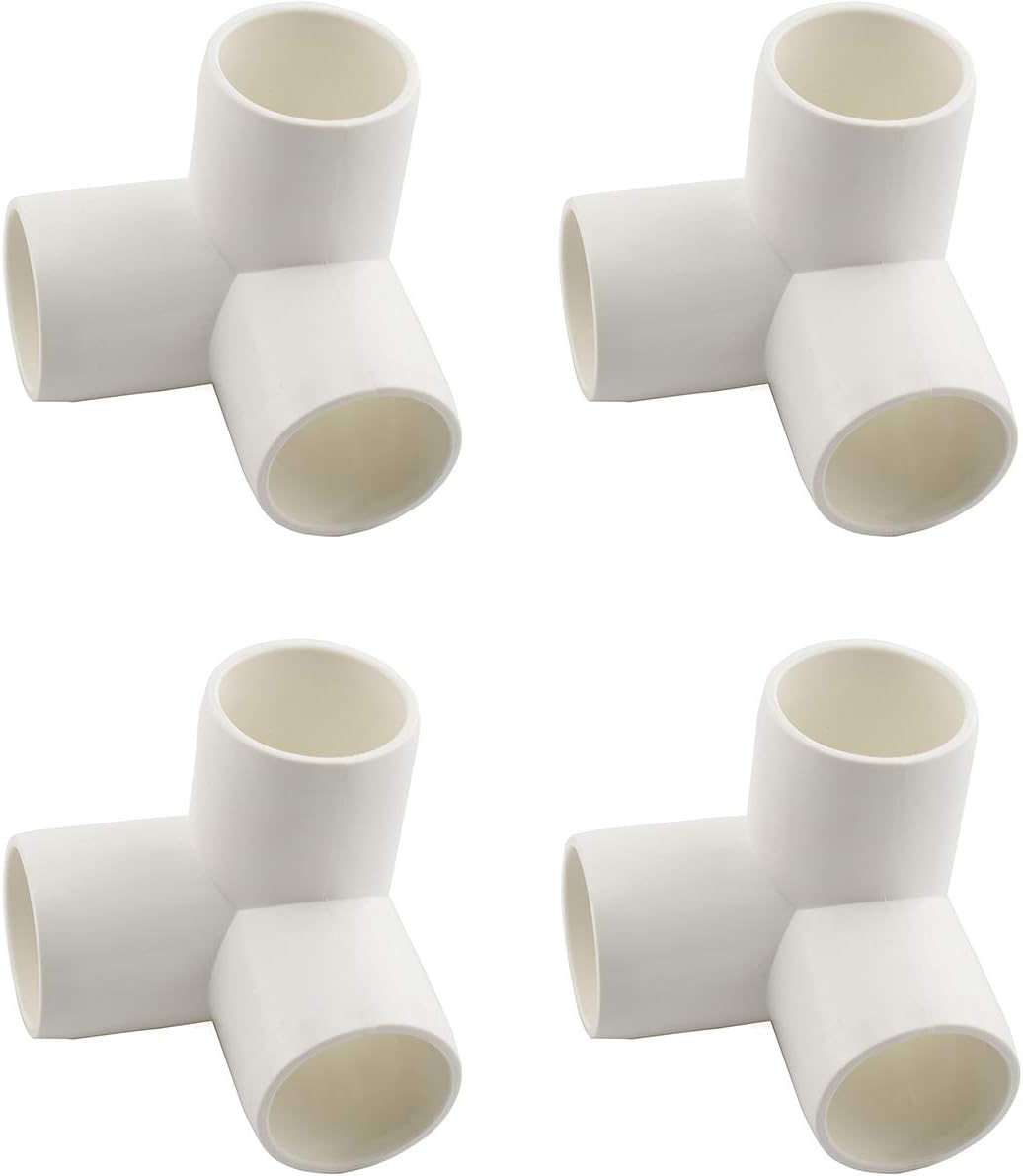 SDTC Tech 4-Pack 3/4" 3 Way PVC Fitting Elbow Furniture Grade Pipe Connector for DIY PVC Shelf Garden Support Structure Storage Frame, White