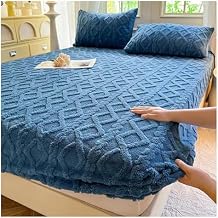 Velvet Fitted Sheet Twin Size, All-Season Elastic Bed Sheets with 30cm deep Pocket, Plush Bed Sheet Mattress Protector Cover, Soft Cozy Comfy Bottom Sheet Blue,90 * 200 cm