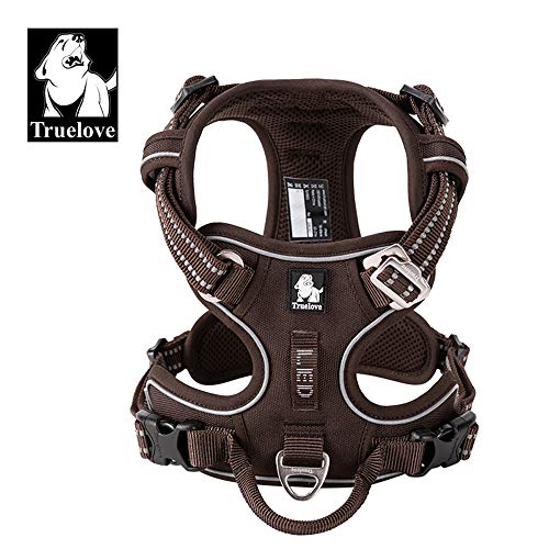 True Love Hundegeschirr, kein Ziehen, verstellbar, reflektierend, weiches Nylon, für kleine und große Haustiere, TLH56512 (M, Braun)