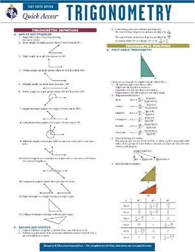 Amazon.com: Trigonometry - REA's Quick Access Reference Chart ...