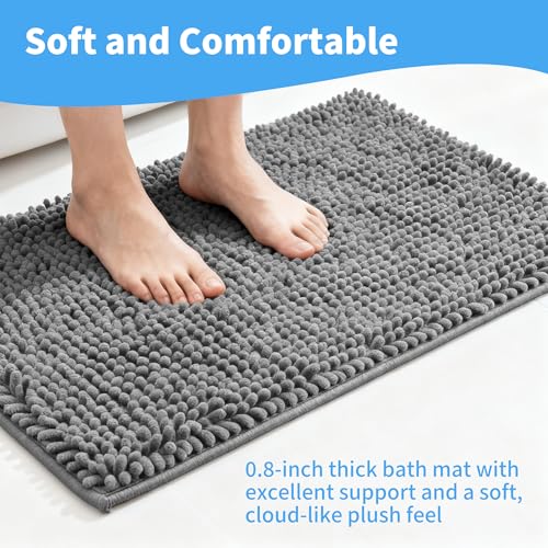 Cupic Cupid Chenille Bath Mat Sets of 2, Non Slip Bathroom Rugs, Grey - image 3