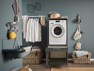 Stella Trading LAUNDREEZY Armoire pour lave-linge, anthracite - Armoire de surélévation pour lave-linge certifiée TÜV avec beaucoup d'espace de rangement - 67,5 x 162 x 67,5 cm (L/H/P)