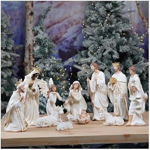 Zayton Nativity Set Christmas Indoor 11 Pcs 12 inch Scene Statue Figurines Jesus Manger Crib Ornament Church Xmas Home Catholic Religious Decoration Cover