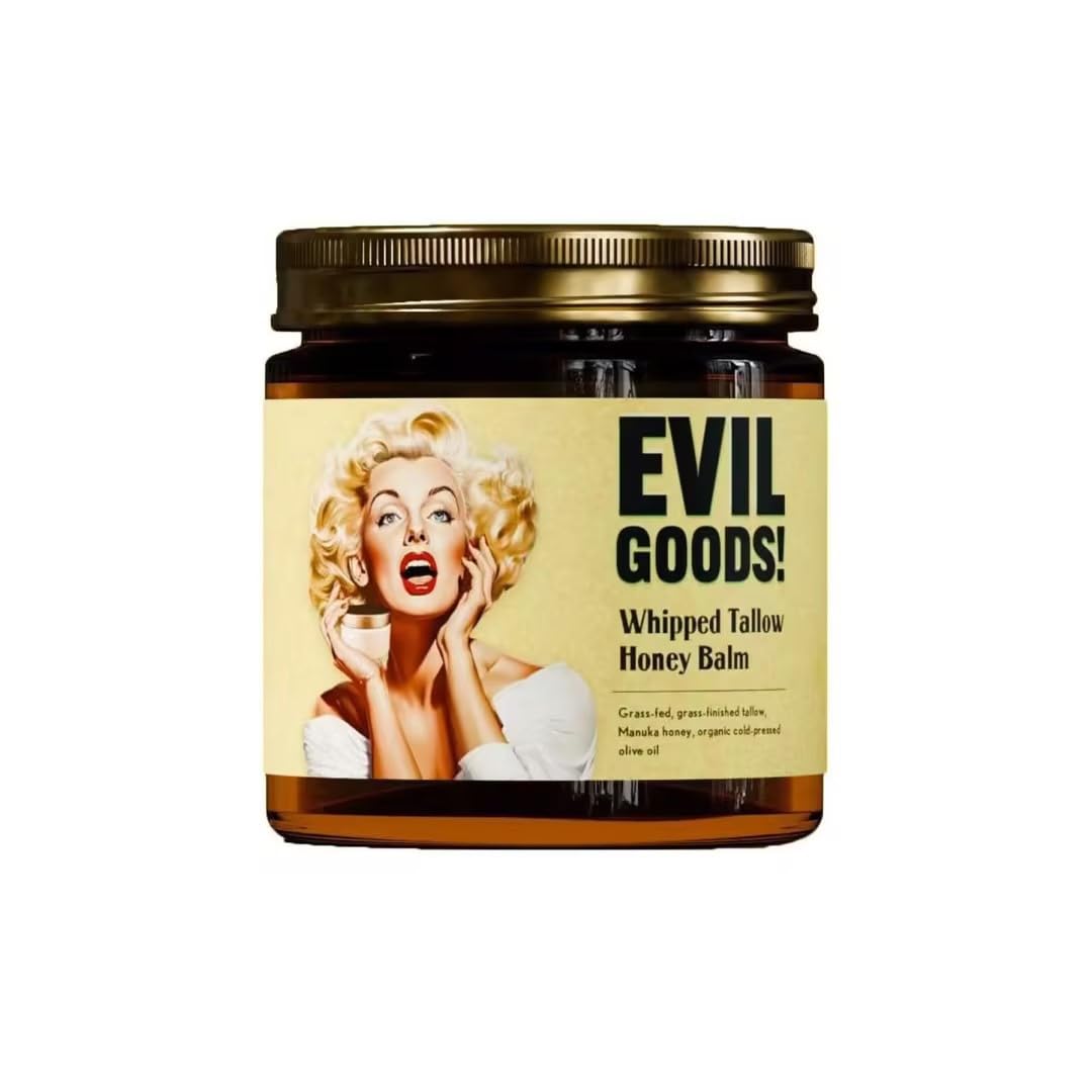 EVIL GOODS! Whipped Tallow Honey Balm, Natural Skincare with Grass-Fed Tallow and Manuka Honey, Unscented