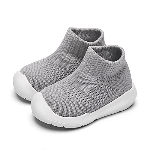 Image of Engtoy Baby Shoes & Socks - Non-Slip Breathable Slippers with Soft Rubber Sole - Baby Boys & Girls Slip On Sneakers - Pure Grey