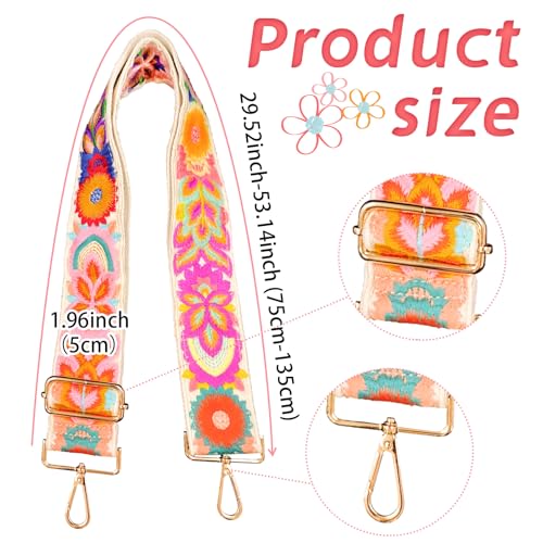 Image of Knit Wide Embroidery Flower Straps,Purse Strap Replacement Crossbody for Shoulder Bag Adjustable Guitar Strap