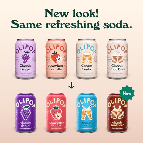 Image of OLIPOP Prebiotic Soda Pop, Favorites Variety, Pantry Pack Packed with Prebiotics, Fiber, and Botanicals, Gluten Free, GMO Free, 12oz (12-Cans) (Packaging May Vary)