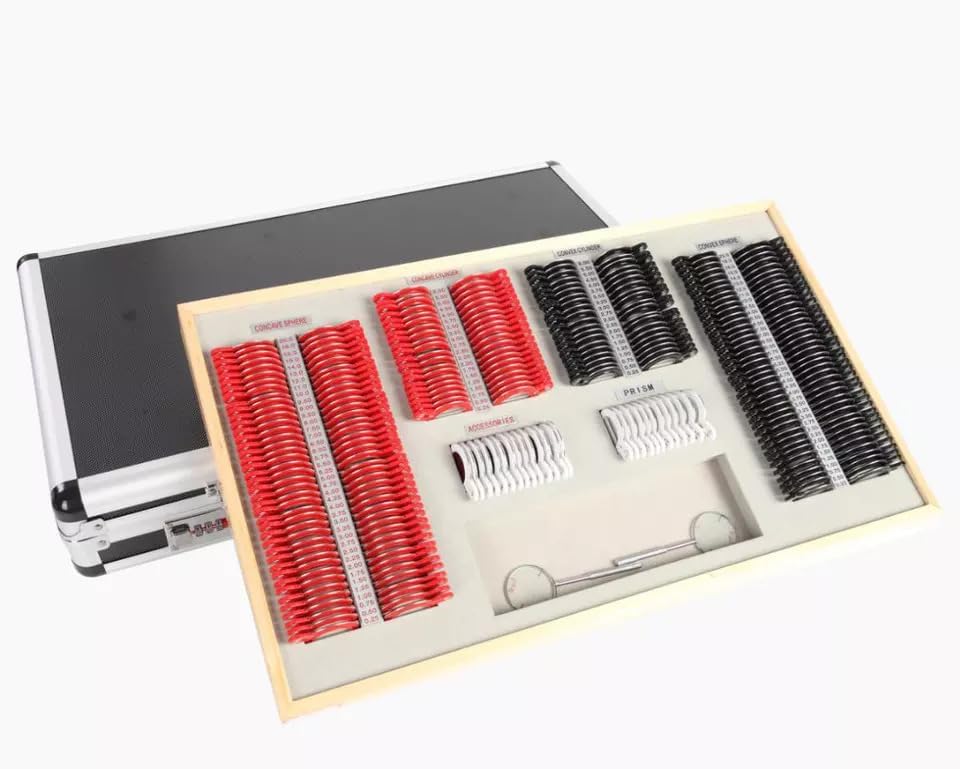 Juego de lentes de prueba de 266 piezas, optometría de borde de plástico, caja de aluminio para instrumento óptico