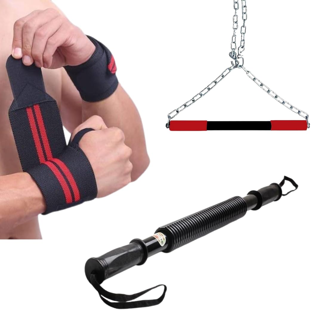 Zordik- Chinups Pull Up bar For Height Increase, Hanging Rod + Weight Lifting Wrist Support with Thumb Loop Strap for Gym +Power Twister Bar Exercise Equipment For Upper Body Arm Strengthening-image-8