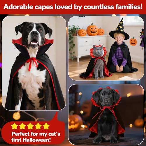 HSSPYY Karneval Hundekostüm Größe – Vampir Umhang mit Stehkragen & Doppelverschluss – Robust, Bequem & Ideal für Fasching, Umzug & Fotos - L(60 cm)