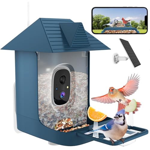 Smart Bird Feeder with Camera for Outdoor,WiFi Bird Watching Camera with Built-in AI Birds Identification,Solar Powered,Auto Record Video by Cloud Storage,FHD Birds House with Cam,Gift for Parents