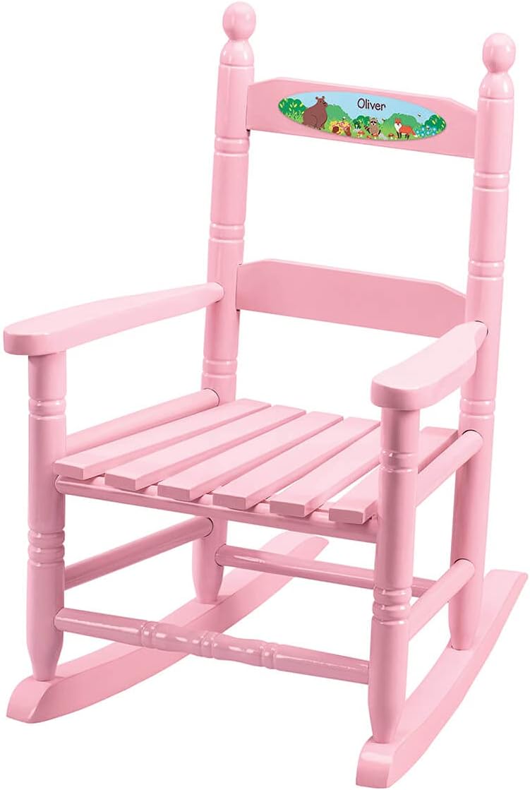 Fox Valley Traders Custom Woodland Animals Children's Rocking Chair, Durable Wood - Measures 14 1/2" Wide x 11 1/2" Deep; 22 1/2" Overall Height, Pink Rocker