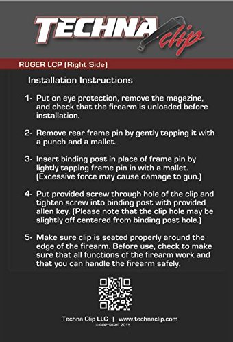 Techna Clip – Ruger Lcp.380 - Conceal Carry Belt Clip (Right-Side) , Black #TOP2