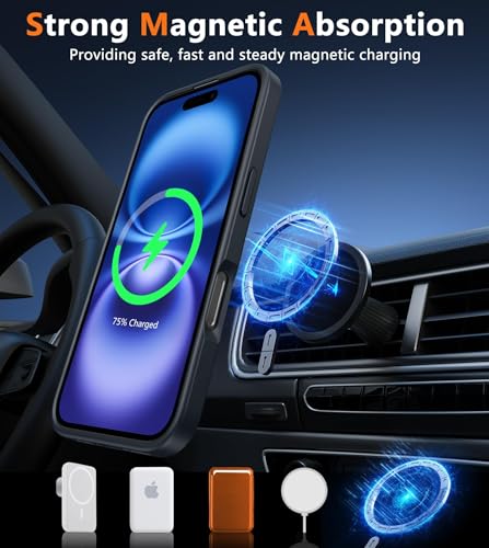 Image of FNTCASE for iPhone 16 Phone Case: Magnetic Translucent Matte Shockproof Slim Cell Phone Cover - Military Grade Drop Proof Hard Back Anti-Fingerprint Protective Case