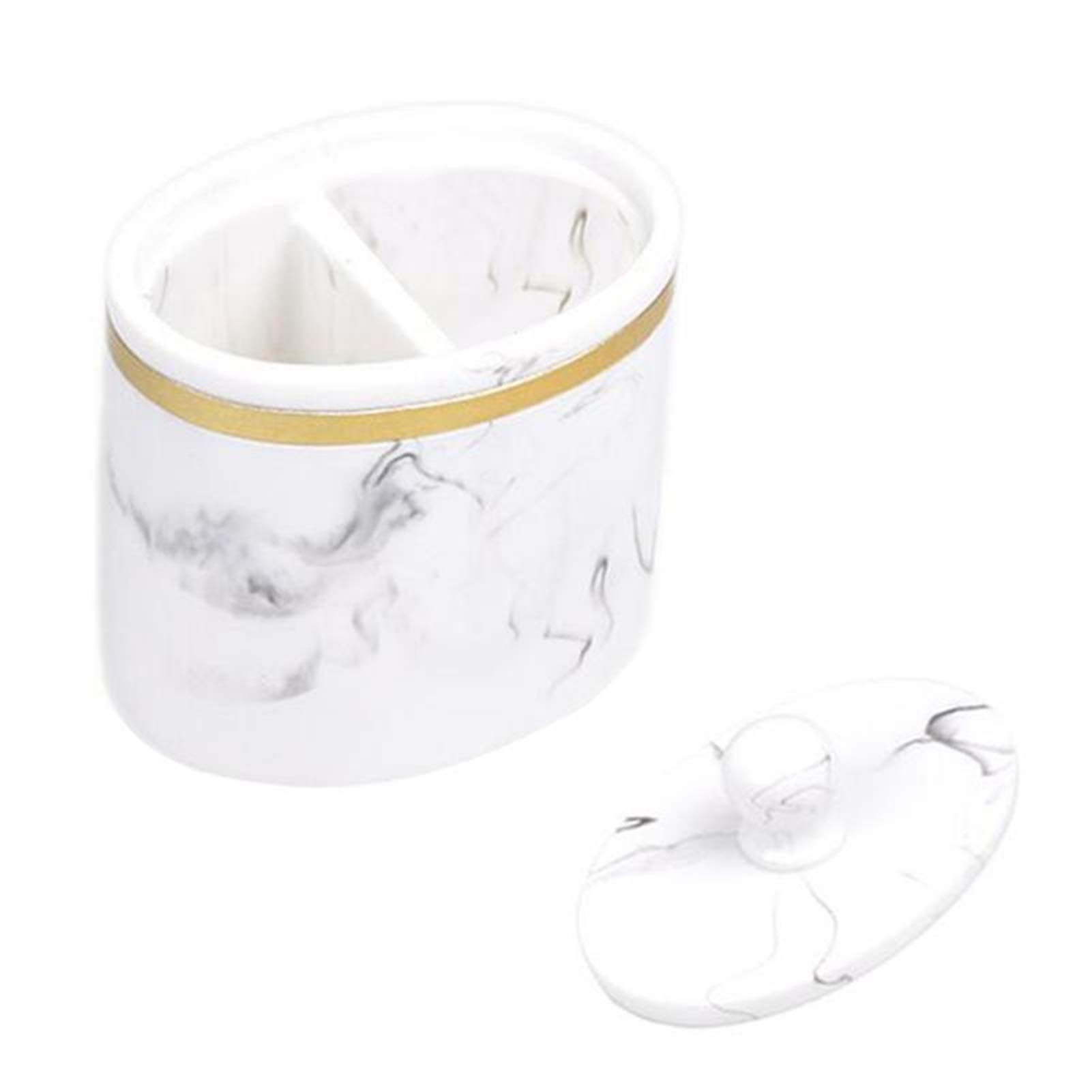 Wdwdw White Toothpicks Dispenser Toothpick Box Marble Pattern Holder Portable Cotton Swab Storage Container With Lid