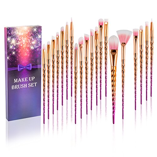 Makeup Eye Brush Set-20Pcs Fashion Base Premium Unicorn Eyeshadow Eyeliner Blending Kit Essential Cosmetics With Case-Face, Highlighter, Foundation, Eye Shadow, Eyeliner, Eyebrow, Lip, Brush Gift