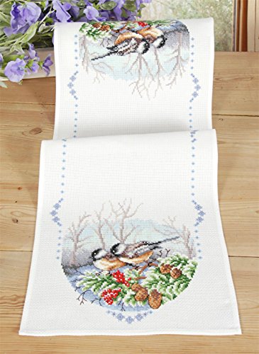 Vervaco Tischläufer Kohlmeisen auf Winterzweig Zählmusterpackung-Stickpackung im gezählten...