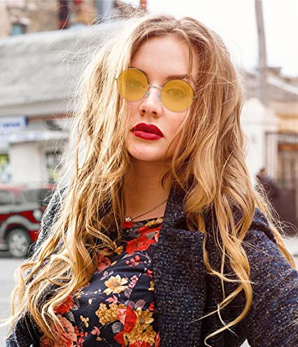 Image of Red Lens Circle Glasses Small Round Polarized Sunglasses for Women Men Retro Hippie Style Circle Sun Glasses