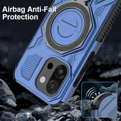 Image of KARWAN️ Tough Armor Back Case Cover for OnePlus+ 13T with 360 Degree Rotation Magnetic Attraction Ring Holder Defender Heavy Duty Rugged Cover with Mag-Safe Wireless Charging -(Blue)
