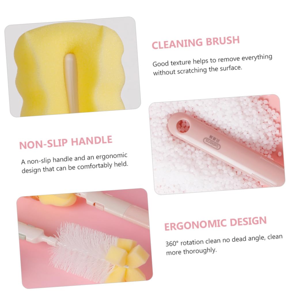 Healeved 3juegos Cepillo De Limpieza para Biberones Mango y Cepillo para Sorbete De Diseño Ergonómico para Botellas Altas y Estrechas