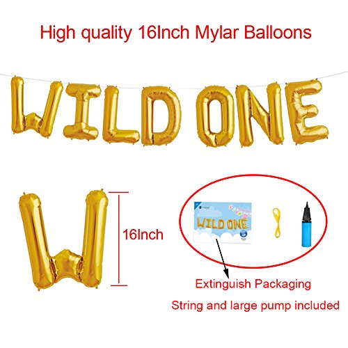 16 Inch Wild One Kids First Birthday Balloons, Wild One Birthday Decoration Kit Wild One Foil Letters Balloon Banner Baby Girl Boy 1St Bday Party Supplies With Air Pump For 1St Birthday Decorations #TOP1